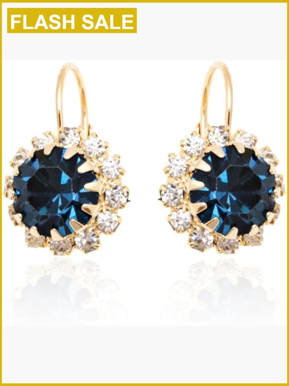 18K Gold Plated Crystal Flower Earrings French Back Lever Closure